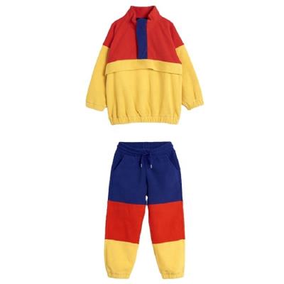 China Sweatsuit Unisex Girl Boy Kids Fleece Breathable Tracksuit Patchwork Sweatshirt Pants 2 Pieces Set Warm Kids Jogging Suit for sale