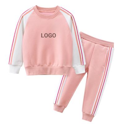 China Winter Casual Custom Kids Long Sleeve Sweatshirt Suits Casual Pullover To Thicken Mowing Pink Hot Girls Tow-Piece Hoodie Set for sale