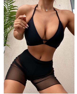 China Two Piece Swimsuit Mesh Beachwear Shorts Bathing Suits Women Bikini High Quality Black Anti-UV Swimwear for sale