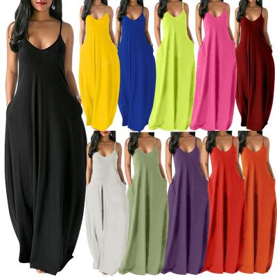 China New Arrivals Sexy Viable Sexy Deep Strap Maxi Dress Ladies Thickened Long V-Neckline Solid Color Dresses Women Summer for sale