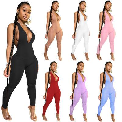 China 2020 Wholesale Hot Sexy Deep V-Neck Backless Ladies Anti-wrinkle Selling One Piece Women Overalls for sale