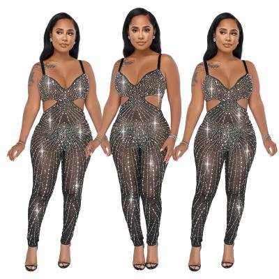 China Anti-pilling 2202 new design sexy jumpsuit nightclub sequined overalls for women for sale