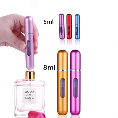 China Personal Care Mini Portable Refillable 8ml 5ml Perfume Atomizer Aluminum Spray Cosmetic Bottle for sale