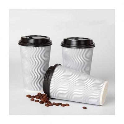 China Custom Cheap Disposable Logo Printed Ripple Wall Disposable Healthy Paper Coffee Cup With Lids for sale