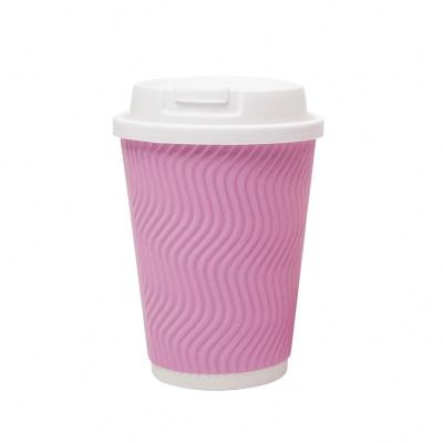 China Logo Printed Pink Popular Design Disposable Takeaway S-pattern Paper Hot Coffee Cup With Lids for sale