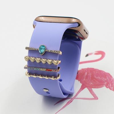 China Easy Charms Decorative Ring For Apple Watch Band Diamond Ornament Silicone Watch Strap Accessories For iWatch for sale