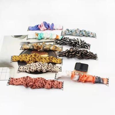 China Distress Buying Easy Printed Silk Satin Leopard Scrunchies Smart Watch Strap For Apple Watch Band for sale