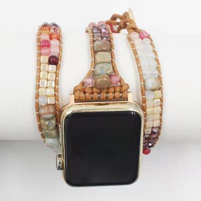 China Easy Women Fashion Charm Stone Braided Strap Luxury Elastic Smart Watch Strap For Apple for sale