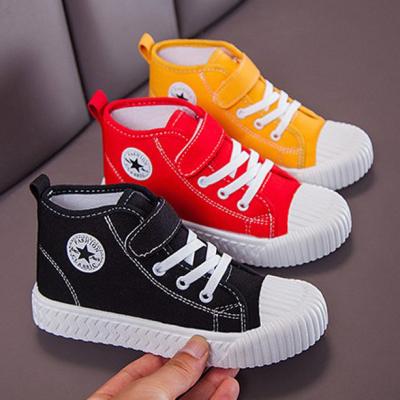 China Wholesale High Quality Anti-odor Kids Canvas Shoes Solid Color Kids Casual Soft Rubber Top High Top Shoes for sale