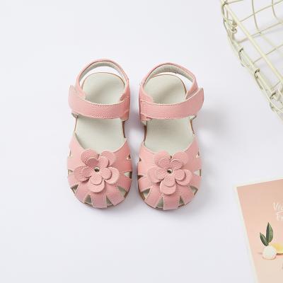 China Anti-slippery Strap Genuine Leather Floral Baby Ankle Sandals Little Kids Sandals In Small Orders for sale