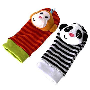 China Custom design, color soft knitted Infant/Baby Rattle Sock for sale