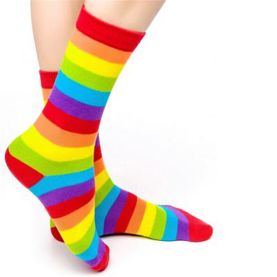 China Custom logo, design rainbow design cotton women happy socks for sale