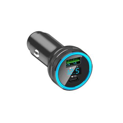 China Mobile Phone/Mackbook/Tablet CE FCC kc PD PPS 30W Car Charger Left Type and QC 18W PD 48W 2 c Car Charger with Digital Voltage Display for Phones and Computers portable for sale