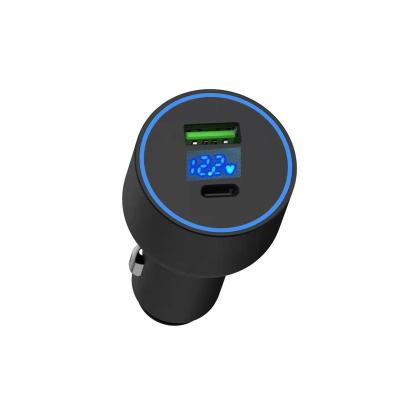 China Dual USB Ports Car Charging Charger with Voltage Display PD 30W and QC 18W PPS Dual Port Car Charger with Voltage Controller for sale