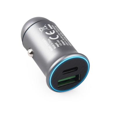 China Charging Dual USB Ports Fast Charger USB C Car Charger 30W Dual Port Car Charger CE Certified PD 30W and QC3.0 18W for Phones and Laptops for sale