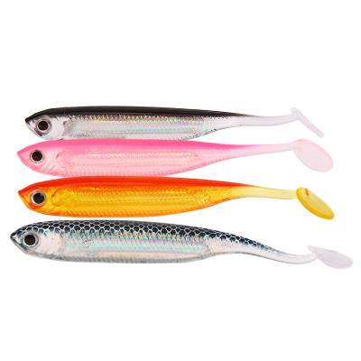 China 5pcs Lure Realistic Crystal Colorful Soft T-tail Lures Silicone 7cm/2.2g Fishing Lures for sale