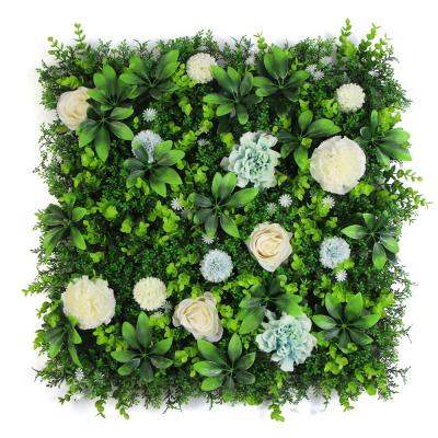 China Factory Sale Decorative Plastic Leaves Wall Fence Hedge Panels With Artificial Flower for sale