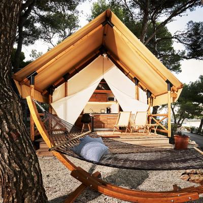 China Plywood Pole Frame (80x60x3mm) Hotel Resort Glamping Safari Tent Luxury Canvas Prefab Wooden Bedroom Villa for Outdoor Camping for sale