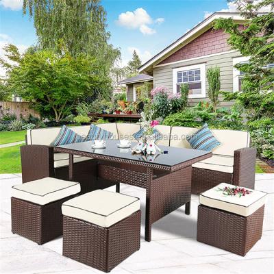 China Modern Outdoor Furniture 8 Seater Rattan Outdoor Garden Sofa Dining Set for sale