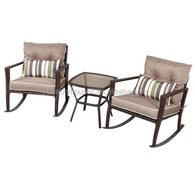 China Outdoor Garden Chair Wholesale Linhai Leisure Chair Rattan Rocking Chair Set for sale