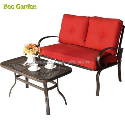 China Contemporary 2 Pcs Furniture Set Outdoor Metal Garden LoveSeat Bench Sofa With Cushions for sale