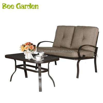 China Contemporary Cushioned Outdoor Patio Furniture Sofa 2 Seats Metal Loveseat for sale