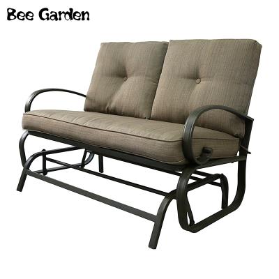 China Contemporary Durable Furniture Wrought Iron Frame Cushioned Rocking Bench for sale