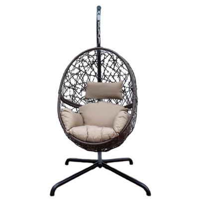 China Modern cheap outdoor rattan wicker outdoor patio indoor garden leisure egg swing hanging chair with metal stand for sale