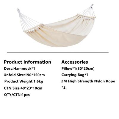 China Outdoor Travel Cotton Swing Beds Canvas Durable Comfortable Easy Hanging Camping Hanging Hammock With Anti-Roll Bending Bar for sale