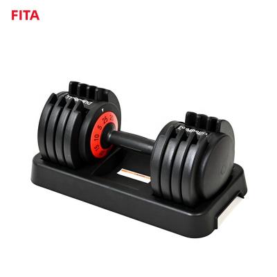 China Handle to Adjust Equipment Logo Set Handle Rubber Coat Steel Custom Automatic FITA Home Fitness Gym 25kg 55lbs 25 kg Adjustable Dumbbell for sale