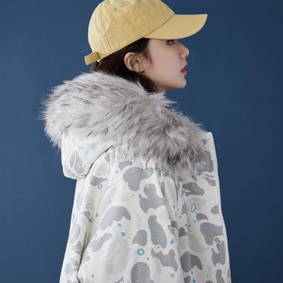 China New high quality warm windproof hooded floral cartoon winter sale pie ladies tops long coats warm trench coat for sale