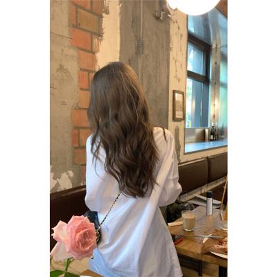 China Lady Fashion Woman Blouses Oversized Causal Loose Fit Anti-pilling Full Sleeve Cotton Embroidered White Stripe Summer Slim T-shirts Women Long for sale