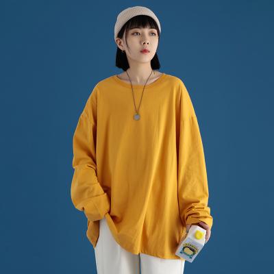 China Women's T-Shirt Ladies Anti-Pilling Cotton Crew Neck Solid Comfortable Loose Fit Oversized Long Sleeve Pullover T-Shirts (9 Colors) for sale