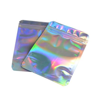 China Recyclable Mylar Pouch Three Flat Side Sealed Holographic Foil Ziplock Bags Eyelash Glue Nail Polish Bags for sale