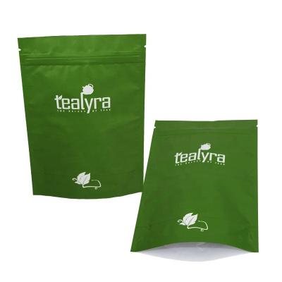 China Custom Printed Barrier Aluminum Foil POS Matcha Tea Bags Soft Touch Matte Fruit Tea Packaging Bags 50g 100g for sale