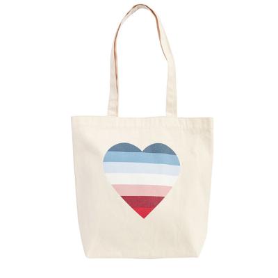 China Double Carry Handles Shape Convenient Portable Reusable Eco-Friendly Canvas Cotton Shopping Bag Print Heart And Striped Pattern for sale