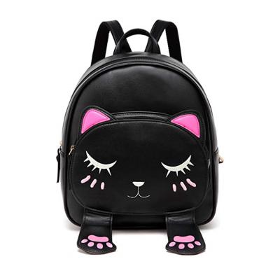 China Black Cute Design Waterproof Cat Leather PU Good Quality School Backpack Mini Travel Bag for sale