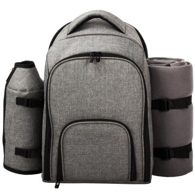 China Outdoor Durable Gray Color Party Insulated 4 Compartment Professional Picnic Backpack Set With Side Bottle Cooler for sale