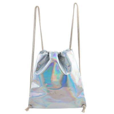 China Waterproof Lightweight Holographic Rivets Waterproof PU Drawstring Backpack Travel Bag for sale