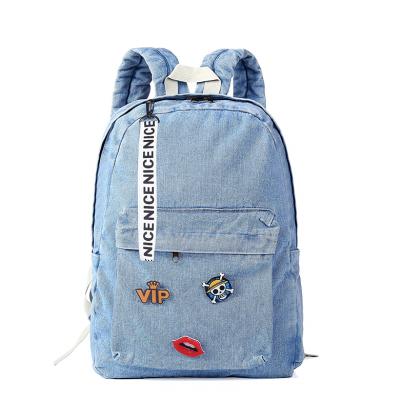 China Lightweight Waterproof Fashion Denim Fabric School Bag Patches Backpack For Girls for sale