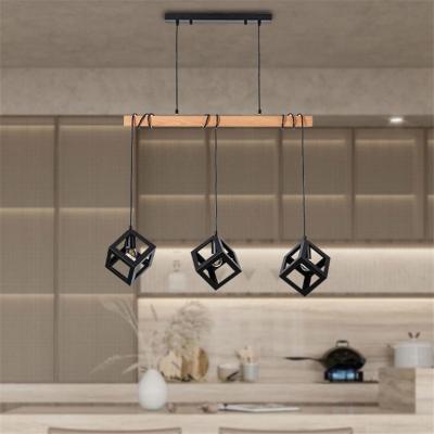 China Beautiful Supplier Decorative Hotel Room Hanging Black Metal Square Shape Hanging Indoor Pendant Light for sale