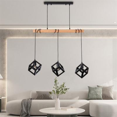 China Custom Classic Modern Black Metal Beautiful Square Chandelier Indoor E27 Black Metal Pendant Light for sale