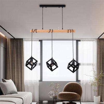 China Beautiful Hot Selling Modern Iron Chandelier Indoor Restaurant Pendant Light E27 Square Living Room for sale