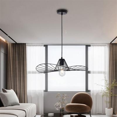 China Beautiful All Black Metal Restaurant Hat Chandelier Chandeliers Modern Ceiling Nordic Lighting Pendant Lights for sale