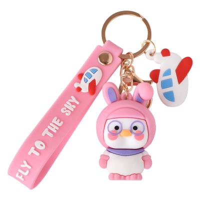 China Factory Wholesale Promotion.Advertising.Gift.Decoration Cartoon The Duck Key Chain PVC 3d Custom Rubber Cute Pilot Keychains for sale