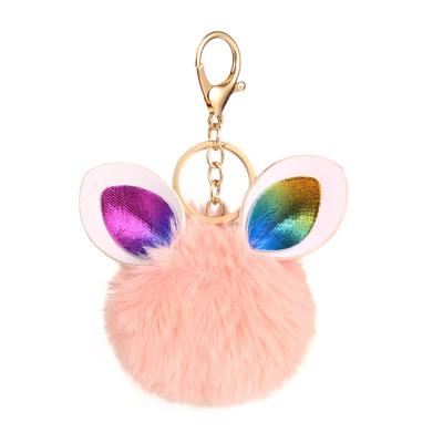 China High Quality Soft Rabbit Multicolor Plush Ear Dangling Plush Bag Car Accessories Key Chains Llavero De Pom Pom for sale