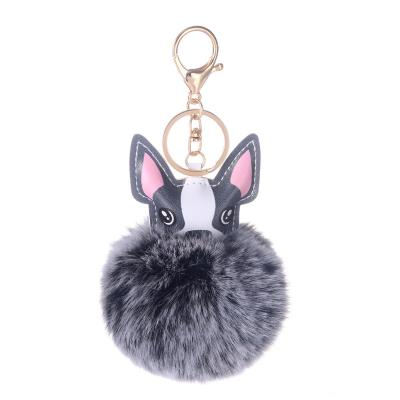 China Bag Car Pendant Accessories Shape Custom French Bulldog Faux Rabbit Fur Ball Puff Key Ring For Handbag Charm Key Chain Palossand Plush for sale