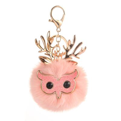 China Newest Designs Cherrim Deer Sika Antlers Gold Color Bag Car Pendant Accessories Plush Key Chains Custom Plush Pompom for sale