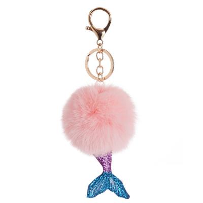 China 2022 Mermaid Pendant Tail Glitter Resin Glitter Resin Gift Promotion Bag Car Accessories Pom Pom Keychain Custom Mamoswine Plush Key Chains for sale