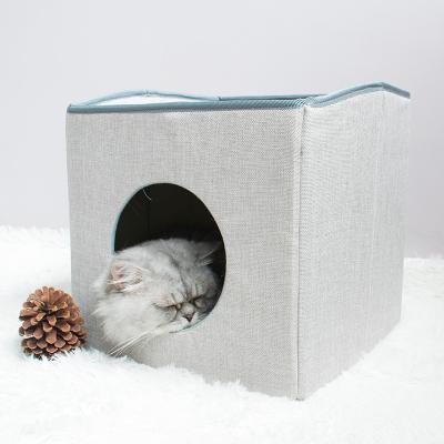 China Double Layer Breathable Cooling Pet Room Home High Quality Linen Fabric Pet Room Foldable Washable Comfortable Large Space Pet Bed for sale